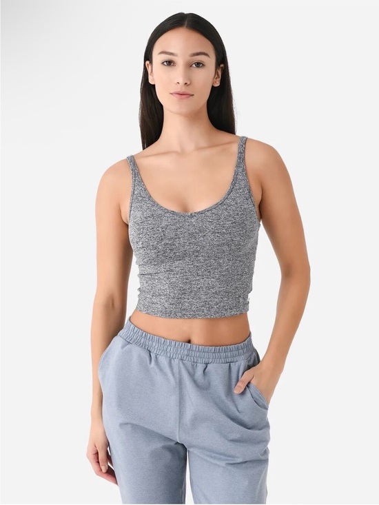 Vuori Tops - Vuori Halo Performance Crop Top Tank with Built in Bra Header Gray Strappy